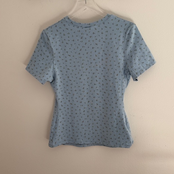 SKIMS NWOT cotton jersey t-shirt powder blue micro floral top shirt size M - Picture 10 of 10